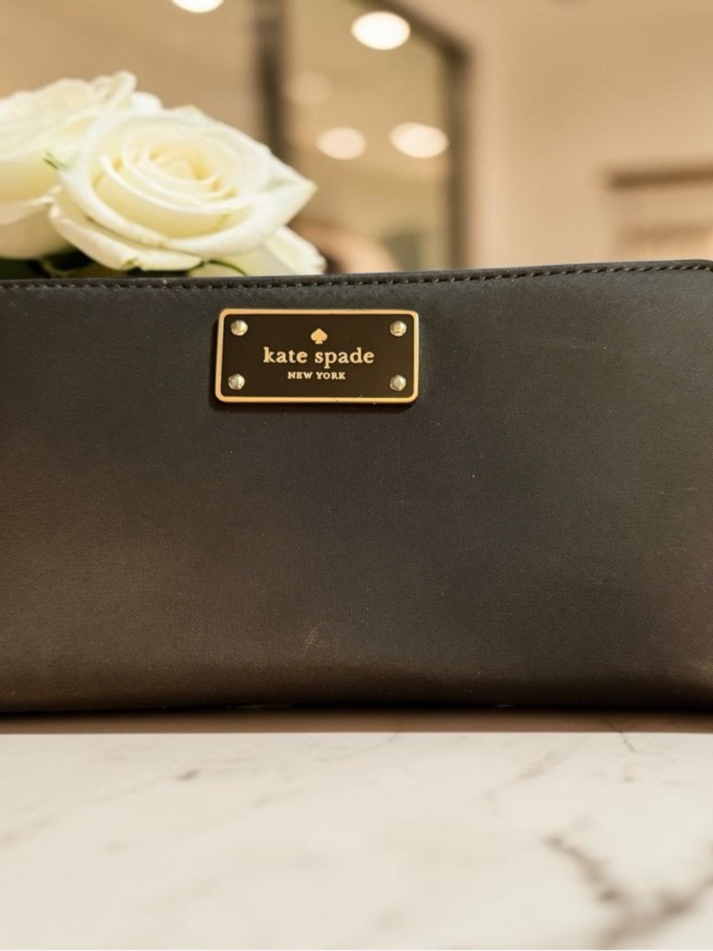 kate spade STORYBOOK Black Long Wallet with Gold Plaque